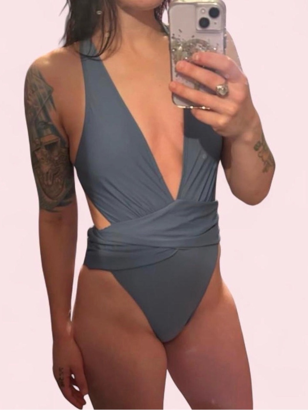 CUPSHE Cheeky V-Neck Cut Out Ruched One Piece Swimsuit Size Large